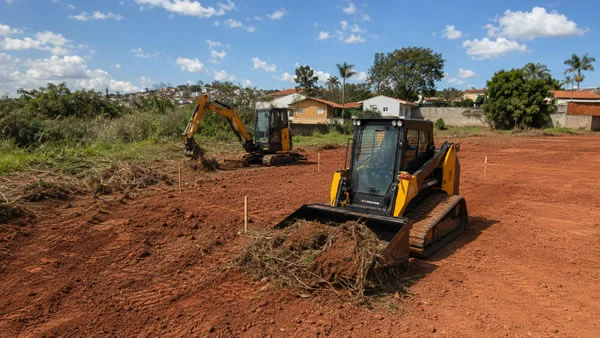 Máquina realizando terraplenagem em terreno em Jundiaí