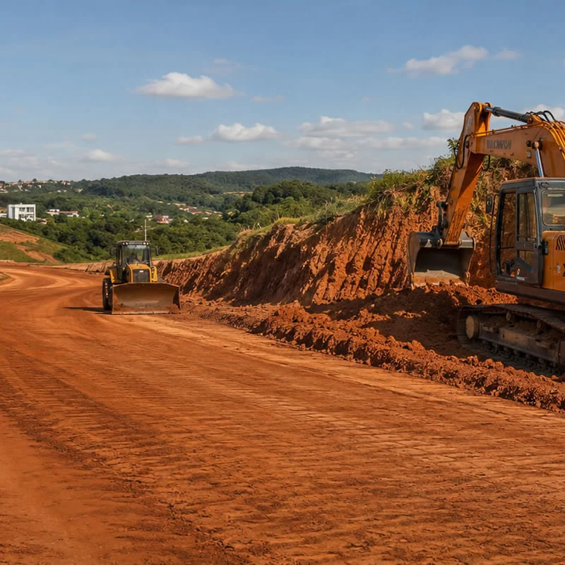 Máquinas realizando abertura de rua e acesso em Jundiaí