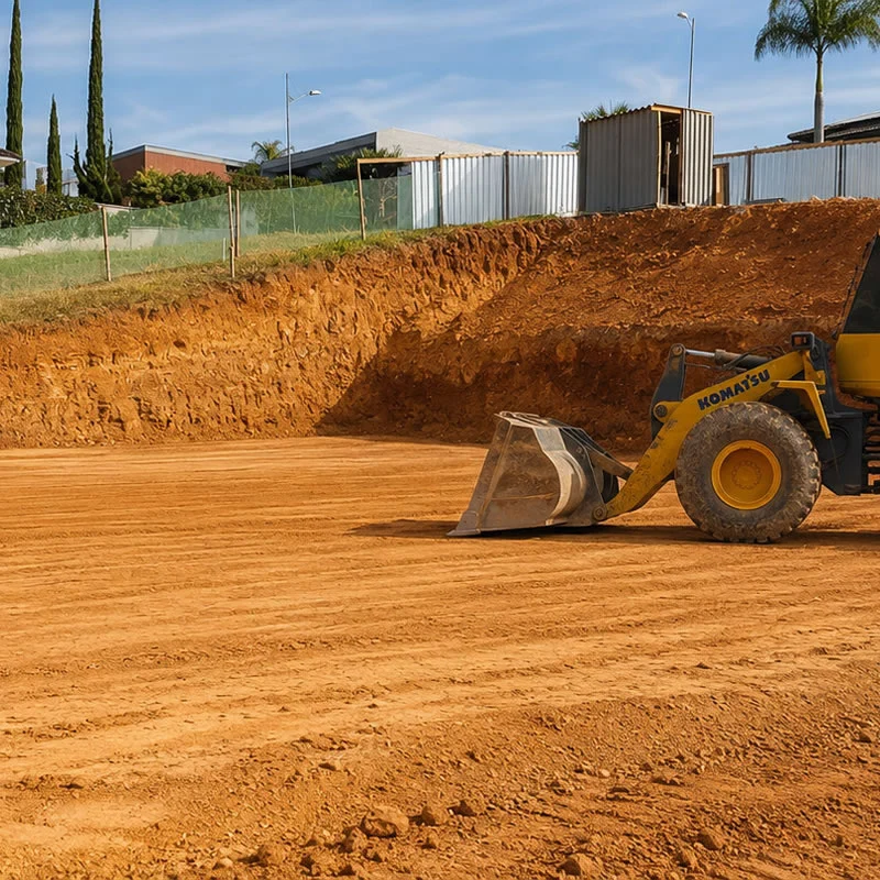 Mini escavadeira realizando preparação de terreno em Jundiaí